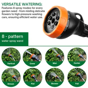 8-Function Watering Lance 83cm - Long Reach, Multi Jet Nozzle Lawn, Garden, Car Wash & Hanging Baskets - Includes Hose Connector