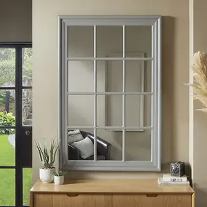 Window Mirror Cambridge Rectangular Shape with Grey Frame H 120cm W 80cm  D 4cm for hanging in living room