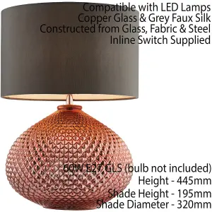 Modern Textured Table Lamp Copper Glass Base & Grey Shade Bedside Feature Light