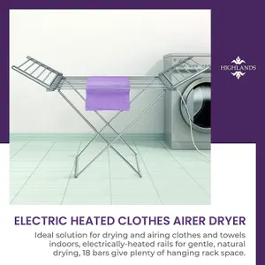 Highlands Electric Heated Clothes Dryer Folding Energy-Efficient Indoor Airer Wet Laundry Drying Horse Rack, Silver