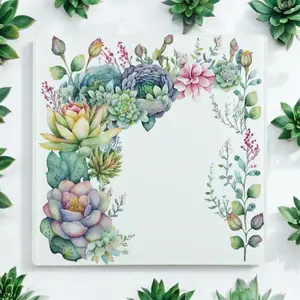 Watercolour Succulents Square Glass Worktop Protector - Exotic Plants & Flowers Art Gifts - Smooth Kitchen  Chopping/Cutting Board