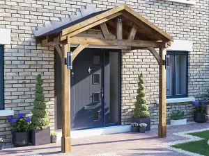 Dunster House Wooden Porch Canopy Kit 3m x 1.5m Pressure Treated Door Shelter Thunderdam Full Height 2 Post