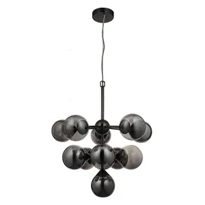 Luminosa Oscar 11 Light Multi Arm Glass Shade Ceiling Pendant Black Chrome