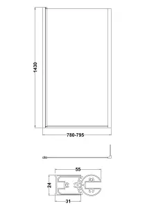 6mm Toughened Safety Glass L Shaped Reversible Bath Screen with Fixed Return - Black