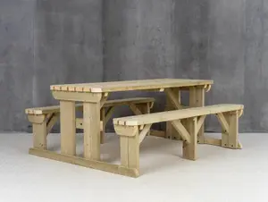 Abies wooden picnic bench and table set, rounded outdoor dining set (8ft, Natural finish)