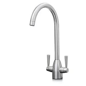 Liquida W05BN Swan Neck Monobloc Twin Lever Brushed Nickel Kitchen Mixer Tap