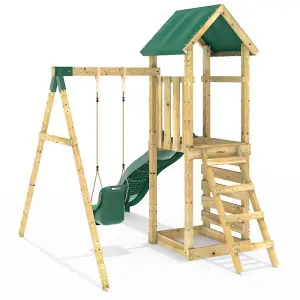 Rebo Adventure Wooden Climbing Frame, Swing Set and Slide - Rosa Green