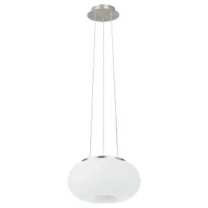 Pendant Ceiling Light Colour Satin Nickel Shade White Glass Opal Matt Bulb E27 2x60W