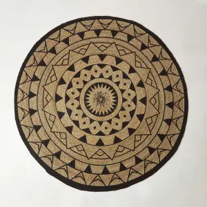 Homescapes Natural & Black Mandala Braided Jute Rug, 200 cm Round