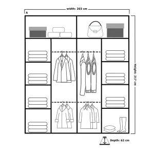 Double Mirror Sliding Door Wardrobe comes in Width 90cm/100cm/120cm/150cm/203cm/250cm(White - 203cm)