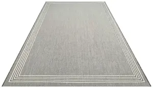 Bordered Grey Modern Easy To Clean Dining Room Rug-160cm x 230cm