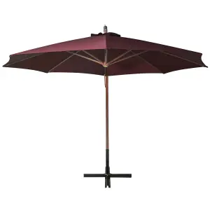 Berkfield Hanging Parasol with Pole Bordeaux Red 3.5x2.9 m Solid Fir Wood