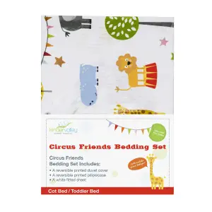 Kinder Valley 7 Piece Toddler Bed Bundle White with Kinder Flow Mattress - Circus Friends Bedding