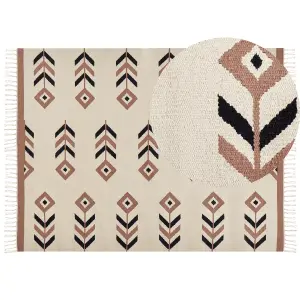 Cotton Kilim Area Rug 160 x 230 cm Beige and Black NIAVAN