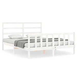 Berkfield Bed Frame with Headboard White 160x200 cm Solid Wood