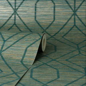 Crown Fusion Trellis Teal Wallpaper M1773