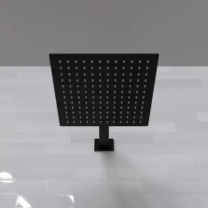 Nes Home Bathroom Black Matt Square Rainfall Modern Overhead Shower Slim Head 250mm