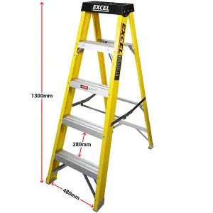 Excel Heavy Duty Fibreglass 4 Tread Ladder with Folding Hop up