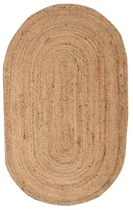 DHAKA Rustic Oval Rug Hand Woven Mat with Natural Fibre Indian Jute Flat Pile - Large Medium Small & Runner Neutral Floor Covering