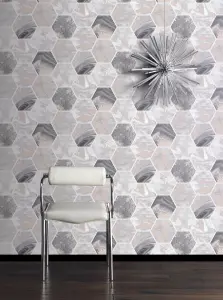 Arthouse Marbled Hex Charcoal/Rose Gold Wallpaper