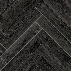 Black Modern Parquet Effect Anti-Slip Vinyl Flooring For Kitchen, Bathroom, 4.0mm Thick Vinyl Sheet-4m(13'1") X 4m(13'1")-16m²