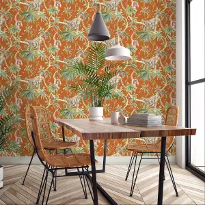 Holden Decor Samroze Orange Tropical Animal Print Wallpaper Paste The Wall