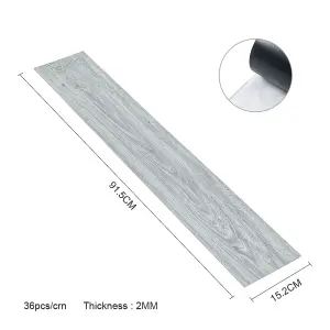 Grey Realistic Woodgrain Wood Effect Self Adhesive PVC Flooring Plank Waterproof, 5m² Pack, Set of 36