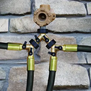 2 Way Garden Tap Connector, Brass Garden Hose Tap Y Splitter Connector with Individual On/Off Valves