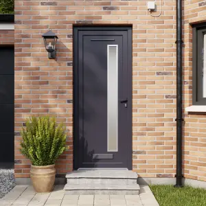 Fortia Gatteo Frosted Glazed Antracite LH External Front Door set, (H)2085mm (W)920mm