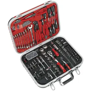 Comprehensive 136pc Mechanic's Tool Kit with Sockets, Ratchets, and Accessories