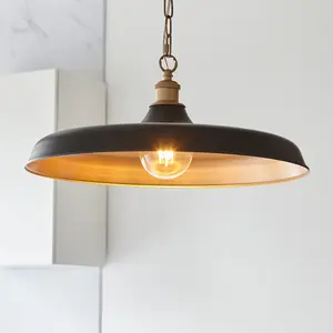 Luminosa Afragola Dome Pendant Ceiling Light Matt Black, Satin Gold Paint