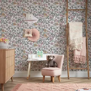 Gorgeous Gardinea Wallpaper In Sage Green And Pink On White