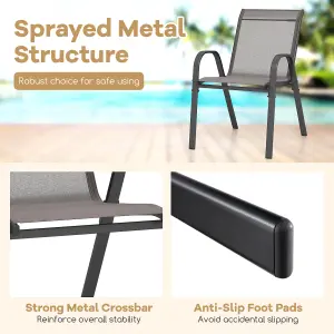 Costway Set of 2 Patio Chairs Stackable Metal Breathable Fabric Dining Chair