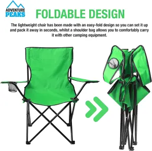 Set of 2 GREEN Folding Camping Chair With Armrest, Drink Holder & Carry Bag