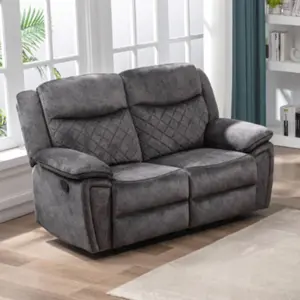 Brianna Grey Full Fabric Manual Recliner 2 Seater Sofa