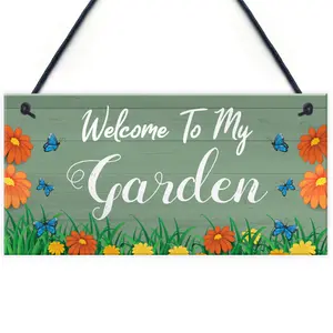 Red Ocean Welcome To My Garden Sign Hanging Door Wall Sign Garden Signs And Plaques Shed Summerhouse Sign Gift For Him Her