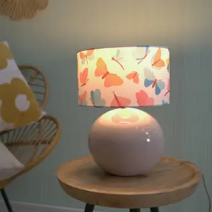 ValueLights Bosco Stone Natural Ceramic Table Lamp with Butterfly Drum Shade - LED Bulb Included