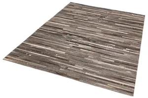 Grey Handmade , Luxurious , Modern , Cowhide Wasy to Clean Leather Striped Rug for Living Room, Bedroom - 160cm X 230cm