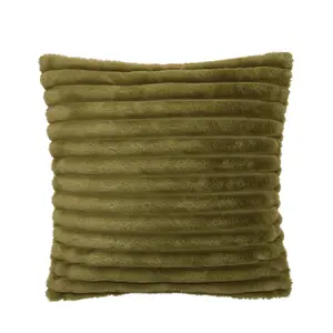 Catherine Lansfield Cosy Ribbed Faux Fur Soft Touch 45x45cm Cushion Olive Green