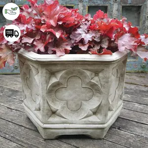 Hexagonal Gothic  Stone Cast Flowerpot