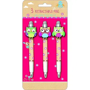 Anker Owl Retractable Pen (Pack of 3) Brown/Green/White (One Size)