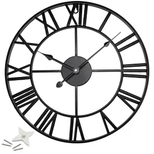 60cm Garden Wall Clock Roman Large Indoor Outdoor Numerals Giant Open Face Metal