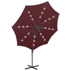 Berkfield Cantilever Umbrella with Pole and LED Lights Bordeaux Red 300 cm