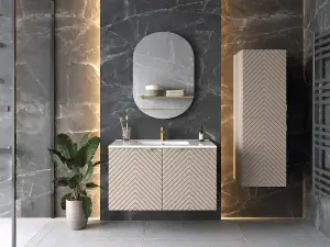 Bathroom Vanity Sink Basin 800mm Modern Wall Hung Cabinet Herringbone Beige Cara