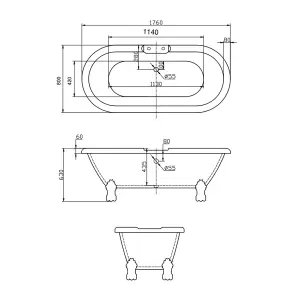 Mercy White Freestanding Acrylic Bath with Chrome Feet (L)1750mm (W)800mm