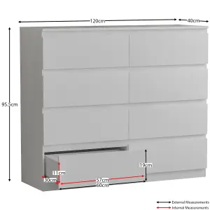 Vida Designs Denver White 8 Drawer Chest (H)955mm (W)1200mm (D)400mm