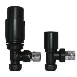 Right Radiators Black Angled TRV Thermostatic Radiator Valve and Manual Angled Valve 15mm x 1/2"