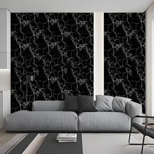 Zed Decor Marble Sticky Back Plastic Granite Self Adhesive Vinyl Wallpaper 45cm x 300cm Black Carrara M2325