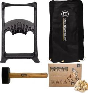 Kindling Cracker King Cast Iron Durable Wood Cutter Log Splitter, Hammer, Cover & Firelighters