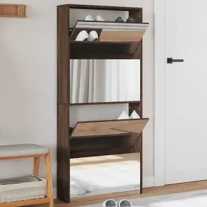 Berkfield Shoe Cabinet with Mirror 4-Layer Brown Oak 63x17x134 cm